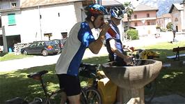 Liquid refreshments at Preonzo on a very hot day, 10.1 miles into the ride